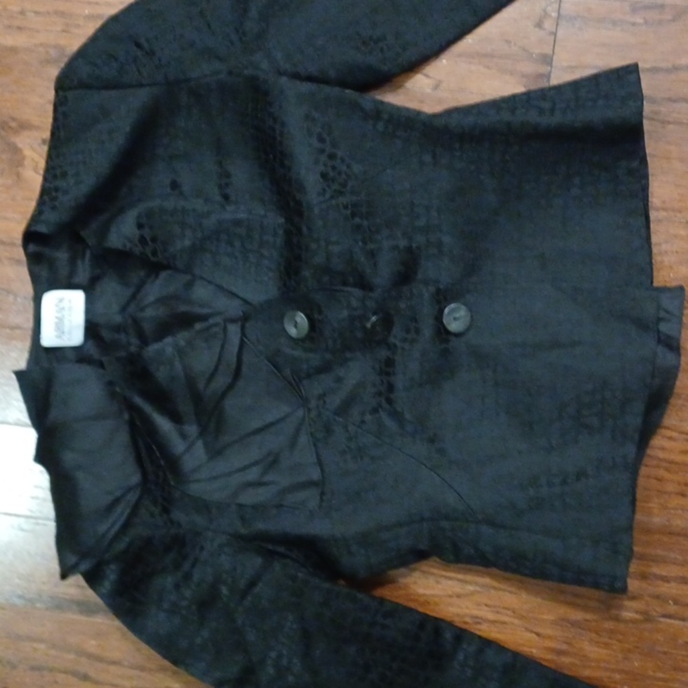Vtg Armani 2 pc set collezioni black textured shoulder bow skirt suit blazer - Picture 9 of 16